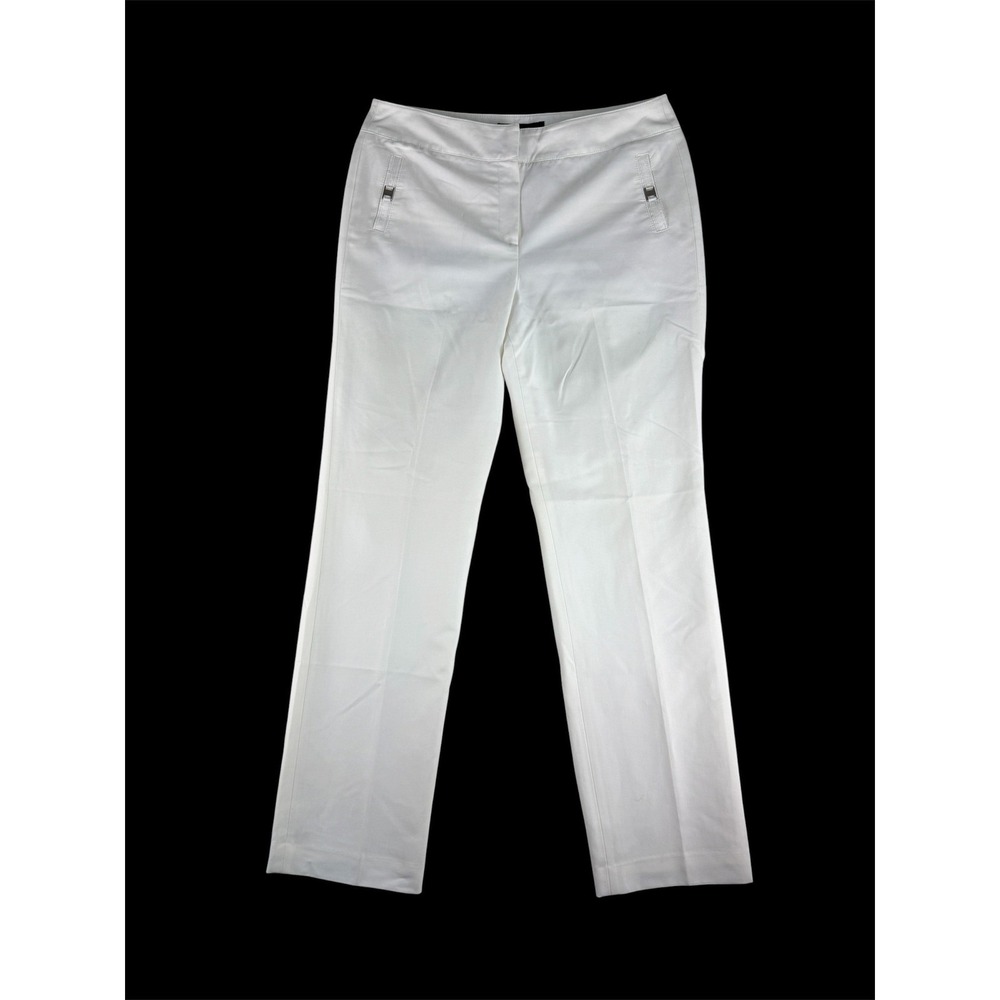 Larry Levine White Straight Leg Dress Pants Womens Size 8 Lined Trousers Stretch